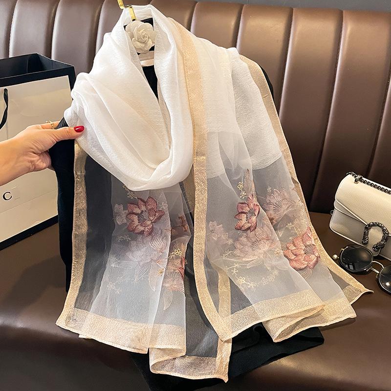 

Women s Silk Wool Embroidered Scarf - Dual-Use Winter Shawl & Neck Gaiter 90*180cm кремовый/белый