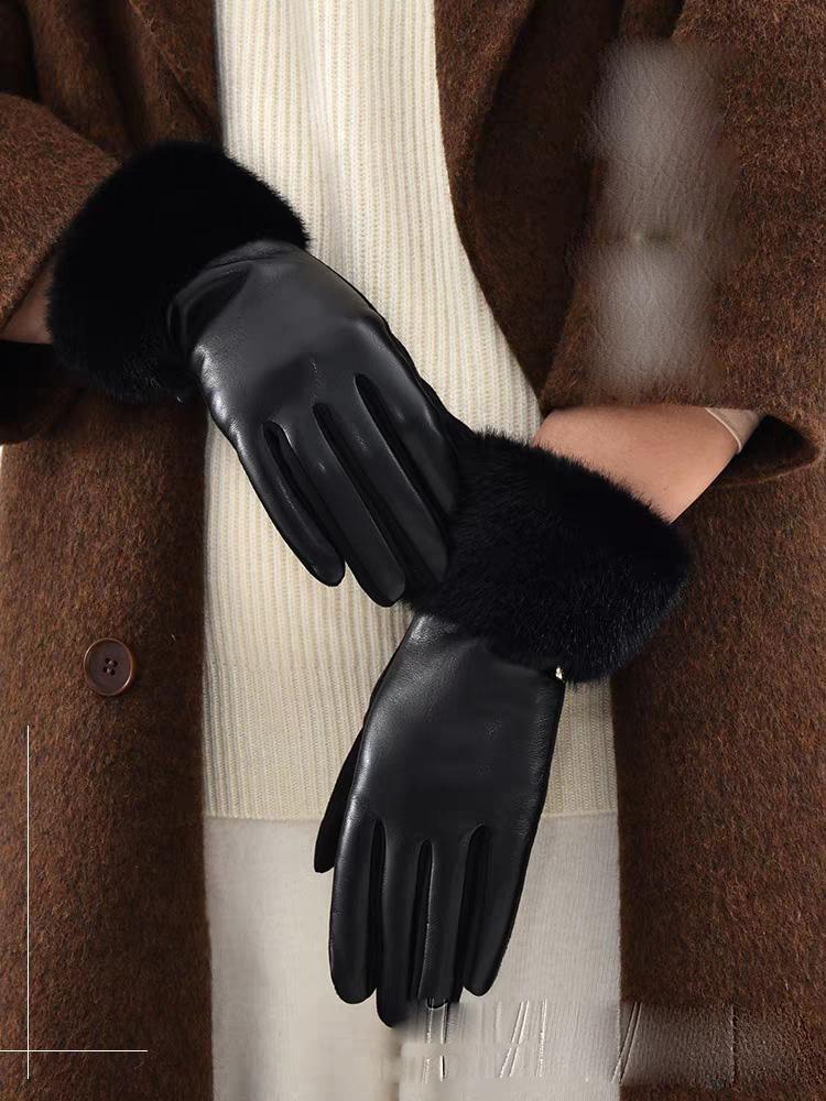 Touchscreen Velvet Windproof and Cold Proof Otter Rabbit Fur Mouth Warm and Extended Suede Women Autumn and Winter Gloves