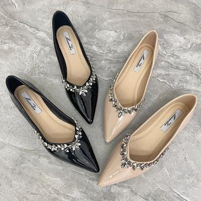 Zapatos de Salón de Punta con Pedrería para Mujer Planos que Aumentan la Altura de Apertura Baja Zapatos de Suela Blanda