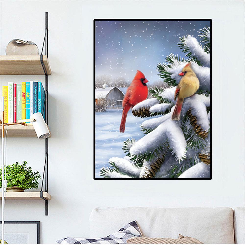 Square / Round Diamond Embroidery Christmas Winter Bird 5D DIY Diamond Cross Stitch Diamond Mosaic Decoration