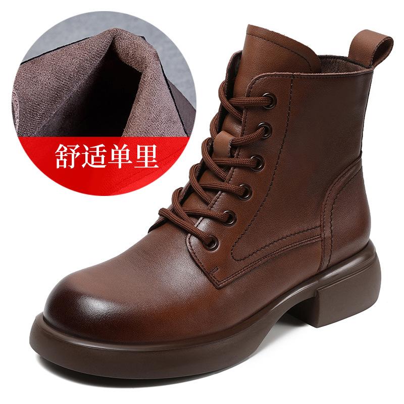 Leather short boots women's platform Martin boots autumn and winter thick heel women's boots leather shoes spring and autumn versatile single boots