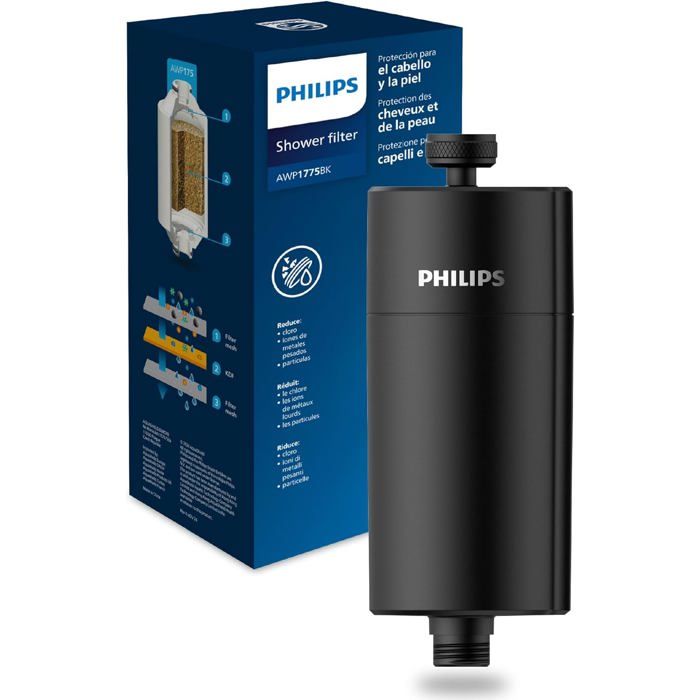 

Filtre de douche - PHILIPS - AWP175 Water - réduit le chlore 99% - 50 000 L - débit 8 L/min чорний