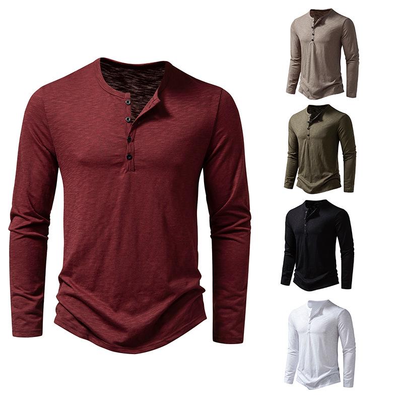 Men's Bamboo Cotton Henley Long Sleeve T-Shirt