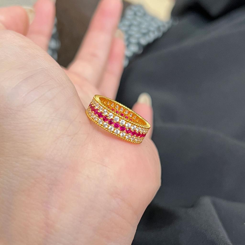 Light Luxury, High-End Sense, Antique Color, Ruby Three-Row Diamond Ring, Necklace, Luxury Temperament Set