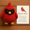 Yousheng Crochet Red Bird Emotional Support Ornament with Inspirational Card Pocket-Sized Hug Companion Positive Bird Gift for Women Loved Ones