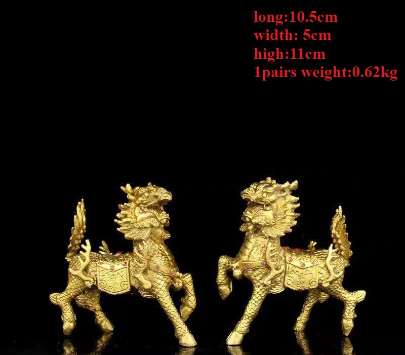 

1pairs Copper Unicorn Ornaments Attract Wealth Feng Shui Living Room Store Office Decoration Crafts