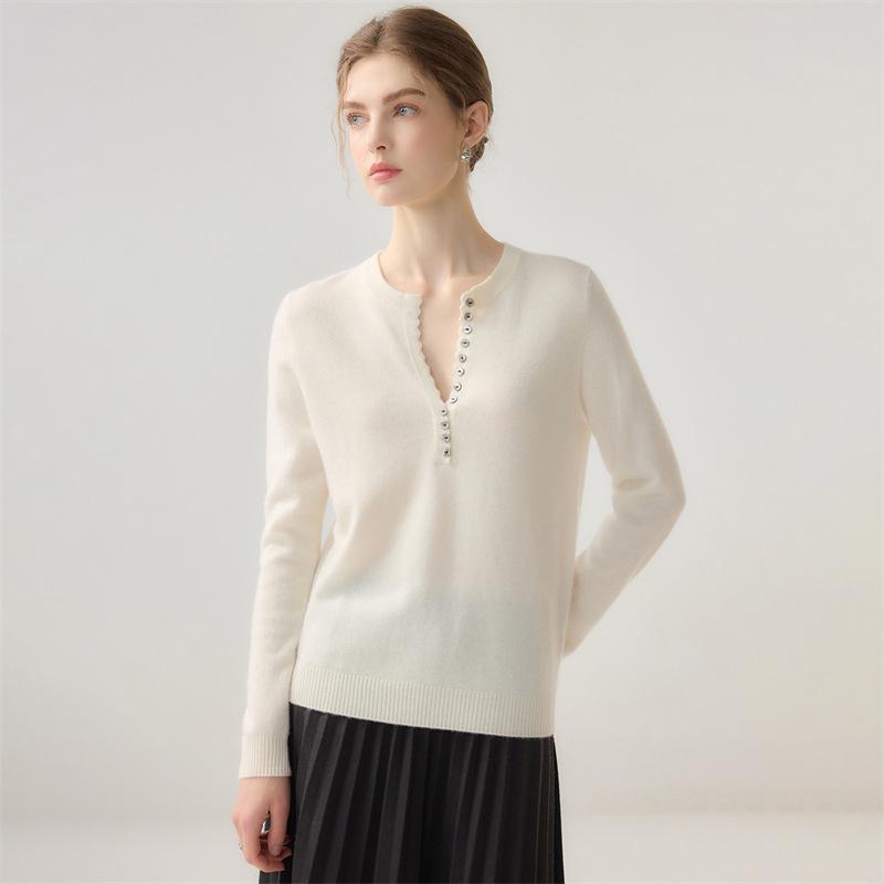 Lekasha Women's 100% Pure Cashmere V-Neck Long-Sleeve Autumn/Winter Base Layer Top