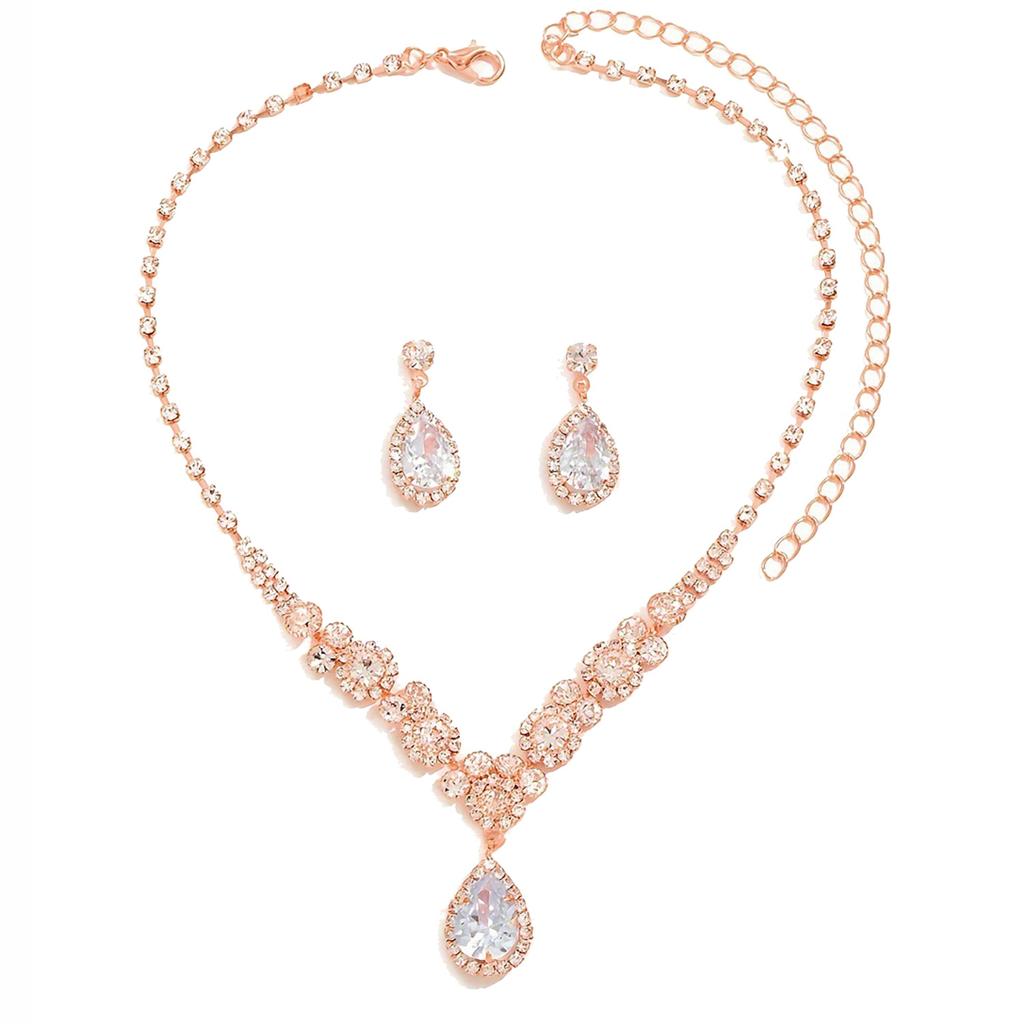 Fashion Light Luxury Zircon Necklace Earrings Set Women's Knot Wedding Dress Evening Dress Accessories Dinner Party Bridal Accessories