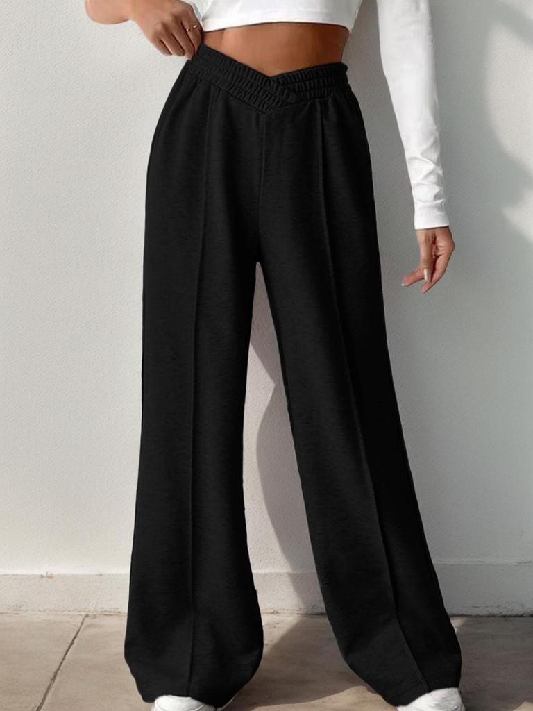 2025 Women's European & American Casual V-Waist Spliced Wide-Leg Pants
