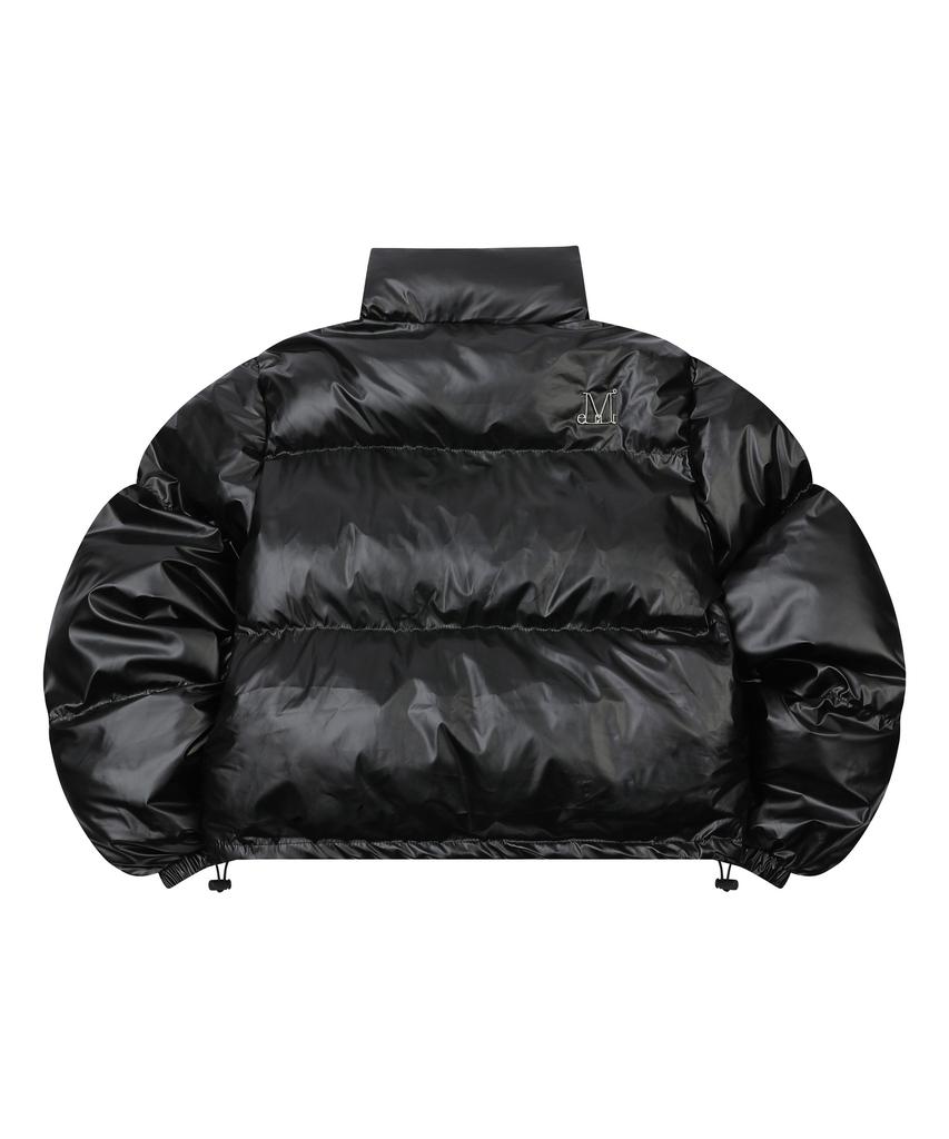 MUCENT Radien Metal Logo High-Neck Glossy Crop Padded Jacket (2 Colors)