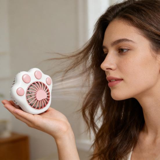 Mini Ventilatore Portatile a Zampa di Gatto con Cordino Ventilatore da Scrivania Ricaricabile Ventilatore Portatile Silenzioso per Viaggi Ufficio Divertimento all'Aperto Estate