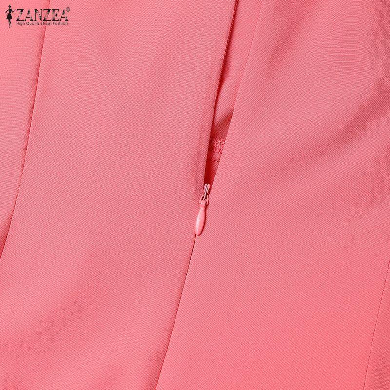 ZANZEA Women Casual Round Neck Short Sleeve Summer Lace Patchwork Long Dress