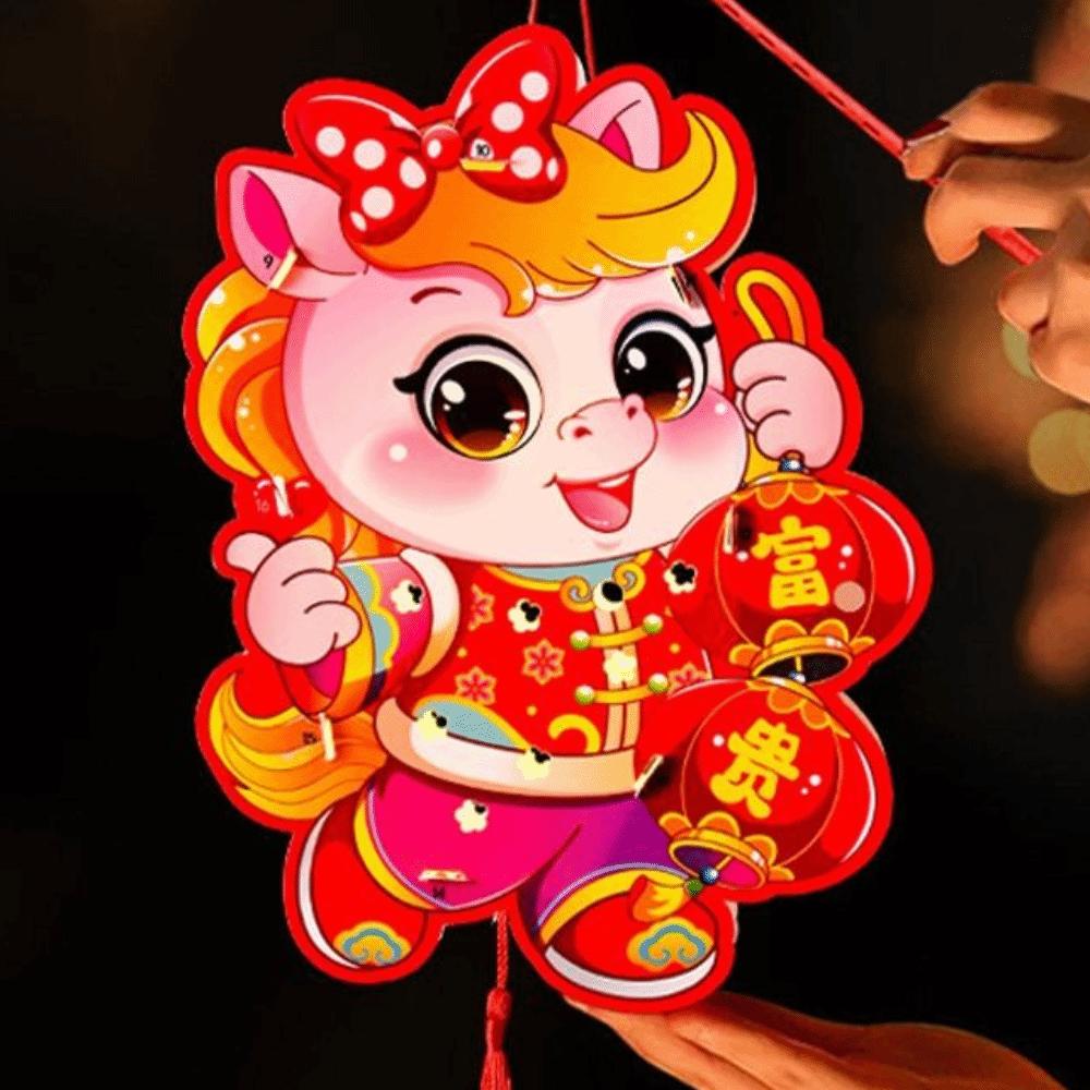 Cartoon Chinese New Year Lanterns Paper Traditional Spring Festival Lantern Handmade Blessing DIY Handheld Lantern