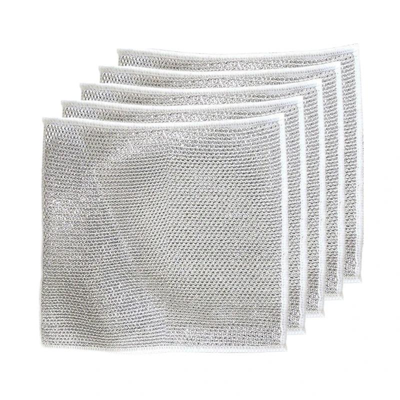 20/5Pcs Thickened Steel Wire Cleaning Cloth Non-Scratch Double-layer Iron Microfiber Mesh Dishrag Washing Pot Rags Kitchen Towel