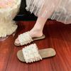 French Fairy Style Pearl Cool Slippers Female Outer Wear Spring and Summer New Flat Lazy One Pedal Beach Sandals