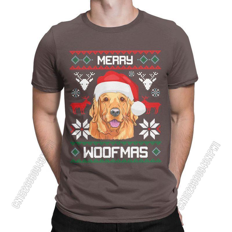 Unisexs TShirt Golden Retriever Merry Woofmas Christmas Crazy Cotton Tee Shirt Stylish Chic Dog T Shirts Round Collar Clothes