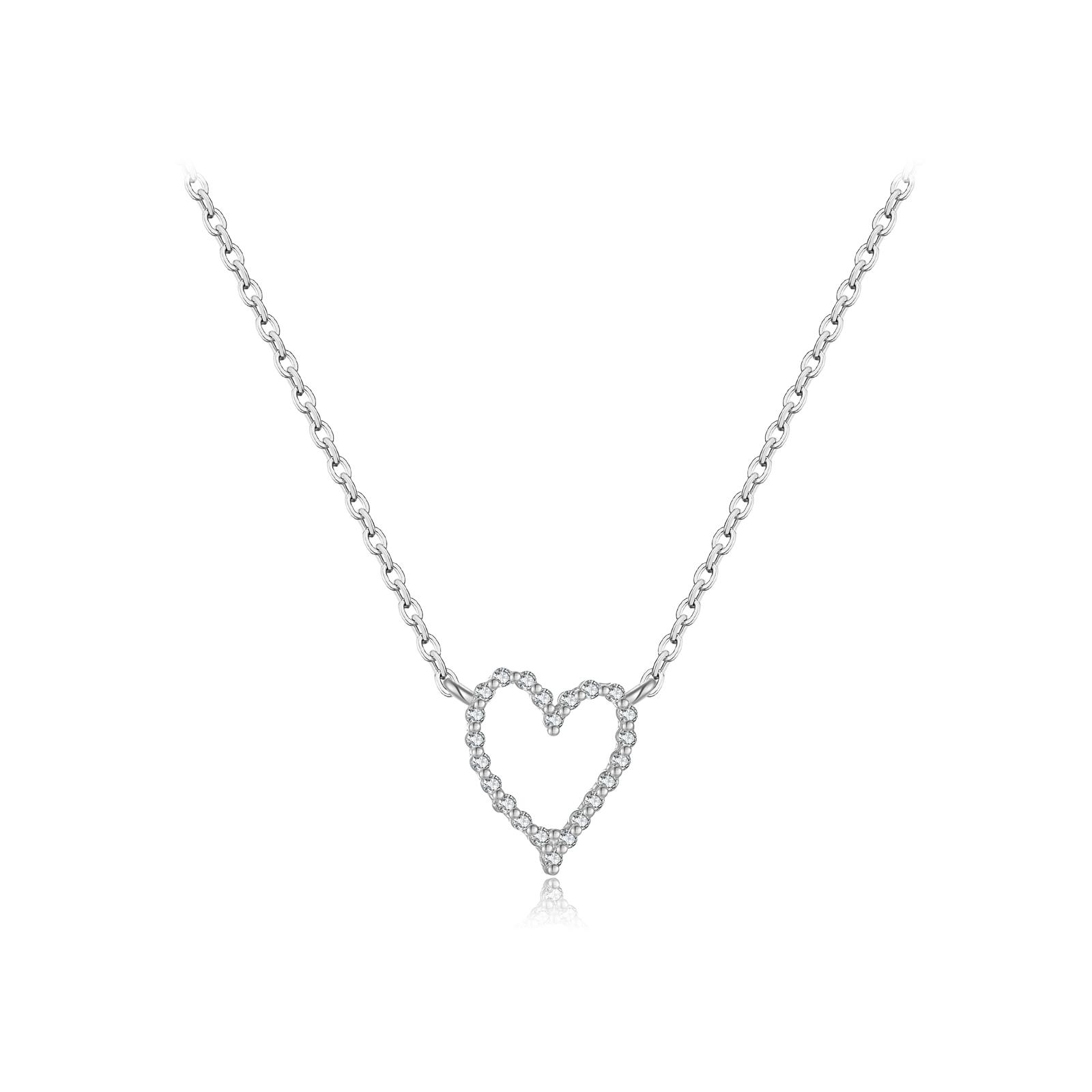 

Sterling Silver Heart Shape Hollow Out Zircon Charm Long Chain Necklace Dainty Women Wedding Gift Jewelry