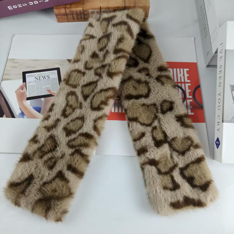 Retro Thicken Warm Leopard Print Scarf For Women Windproof Faux Fur Scarf Soft Faux Collar Cross Scarf Winter Scarf Neck Wrap