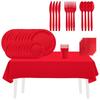 Red Solid Color Disposable Tableware Set: Plates, Cups, Napkins & Tablecloth for Parties