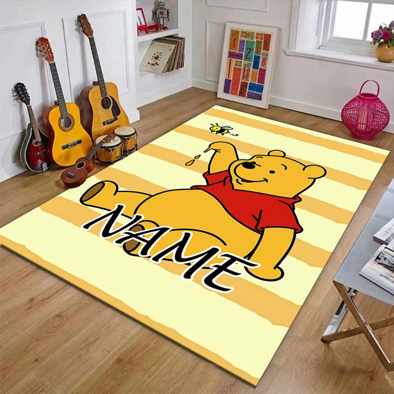 Custom Winnie Mat Personalized Name, Polyester Washable Indoor Entryway Rug, Gift for Christmas, Easter, Thanksgiving Day