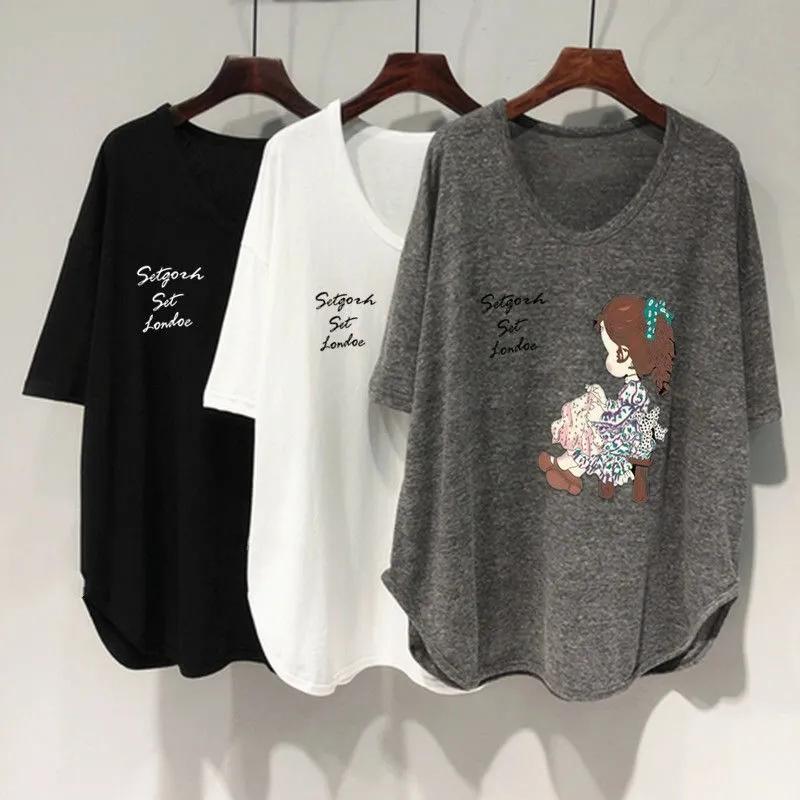 Plus Size 4XL 150kg Summer Basic Soft T-Shirt for Women Daily Casual O-Neck Loose Sweet Tops Tees