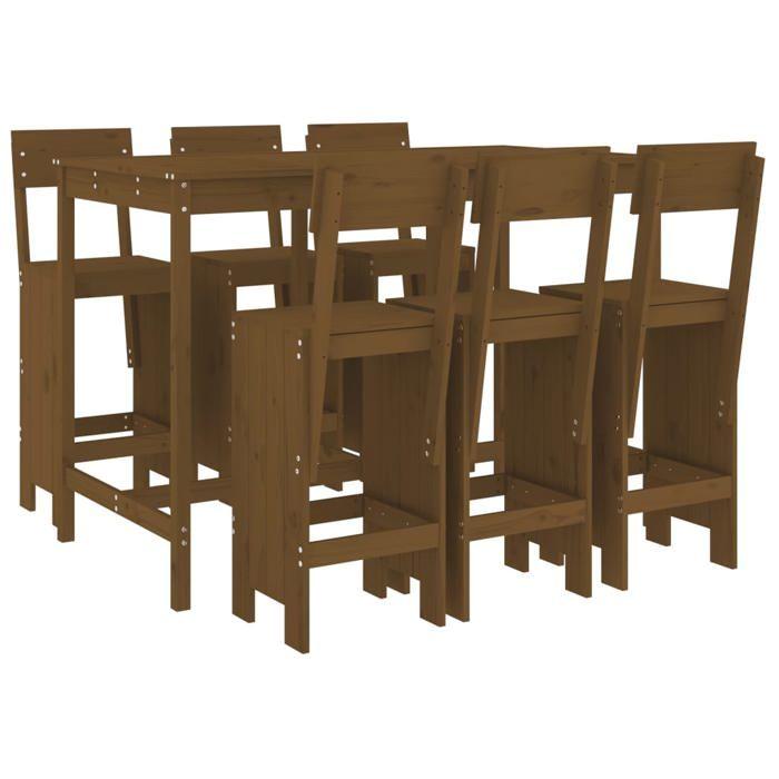 VidaXL Ensemble de bar de jardin 7 pcs marron miel bois de pin massif, ensemble de pub, ensemble de bar de patio, ensemble 3157814