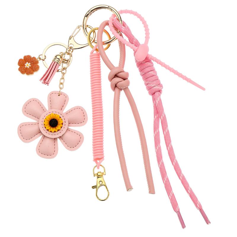 1 Piece Braided Rope Woman Keychain  Leather Sunflower Bag Charms Fashionable Pendant Diy Accessories Gift