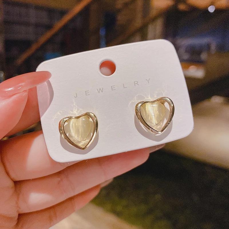 Cute Korean Earrings Love Heart Bling Crystal Stone Rose Gold Stud Earrings for Women Korean Jewelry Gift