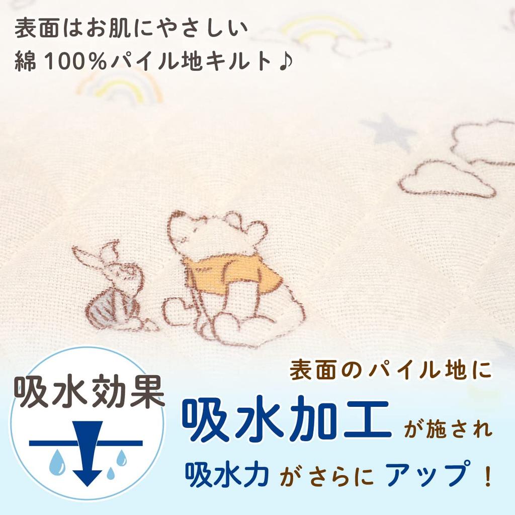 Un Doudou Sweat-Absorbing Baby Mattress Pad, 70x120cm, Disney Pooh & Friends, 100% Cotton, Quilted Pile Fabric, Elastic Corners, Disney NZ3222-P