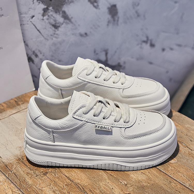 Leather Little White Shoes Women's Spring and Summer New Women's Thick-soled Versatile Muffin Round Head Thick-soled Soft-soled Casual Board Shoes
