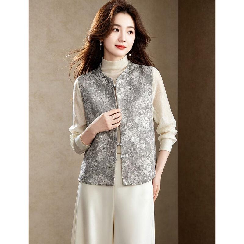 D.F.DEAR New Chinese Style Jacquard Stand Collar Vest for Women