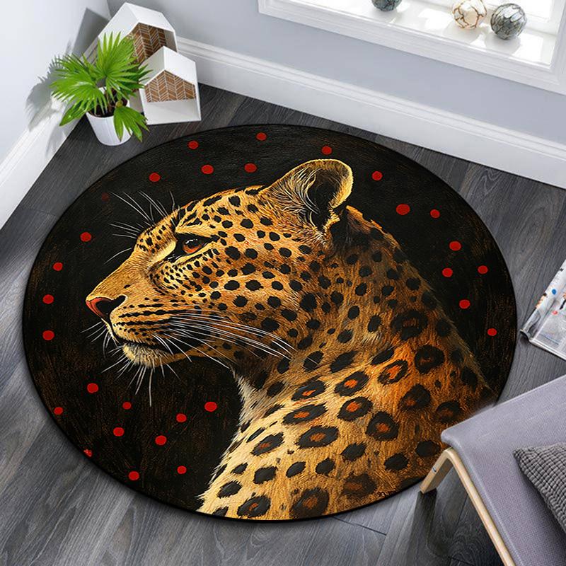 Runder Leoparden-Teppich, Teppich für Wohnzimmer, Schlafzimmer, Sofa, Spielzimmer-Dekor, Rutschfeste Fußmatte