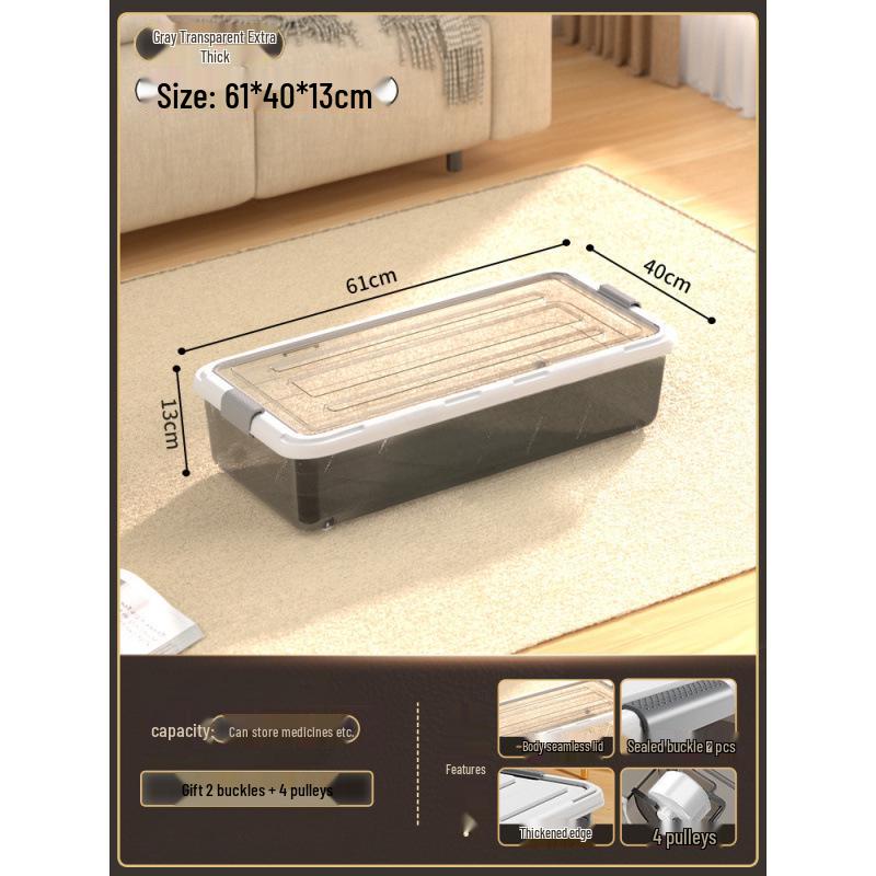 Large Capacity Transparent Under-Bed Storage Box with Wheels