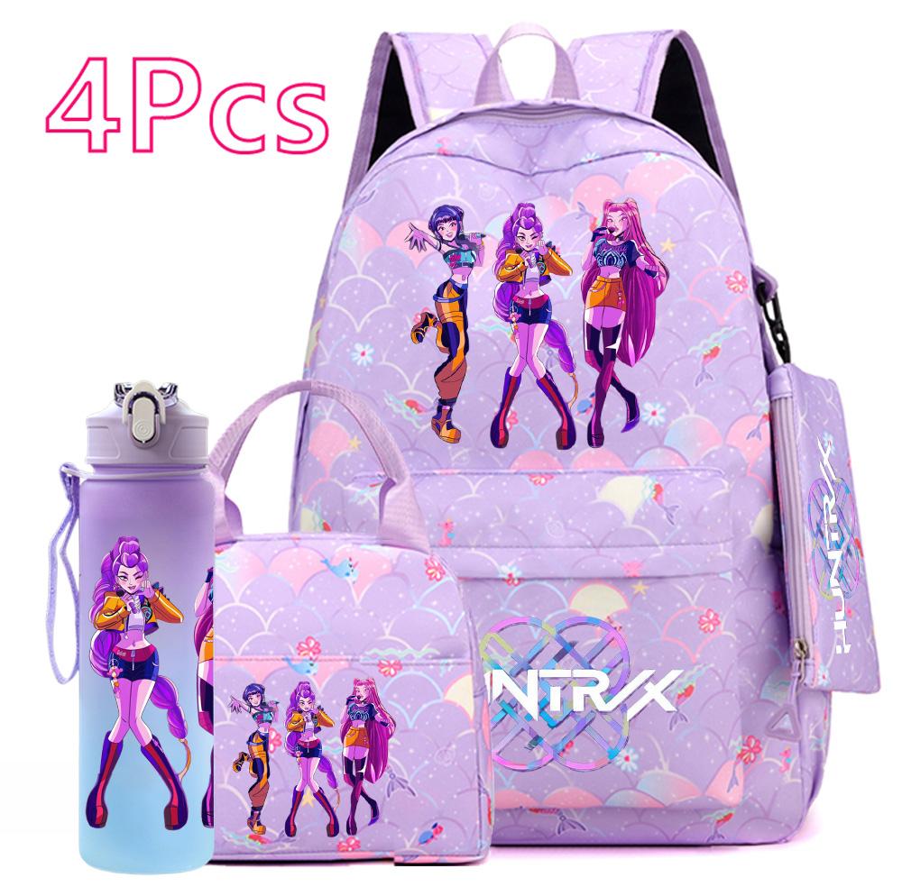 4Pcs/set Anime Cute Printed Backpack Large Capacity Bookbag HandBag Case Bag with 750ml Water Bottler Boy Girl SchoolBag Waterproof Mochila
