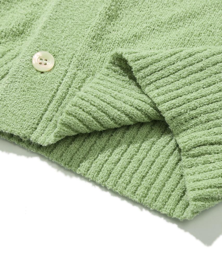 TRILLION Washable Boucle Collar Short Sleeve Knit (Light Green)