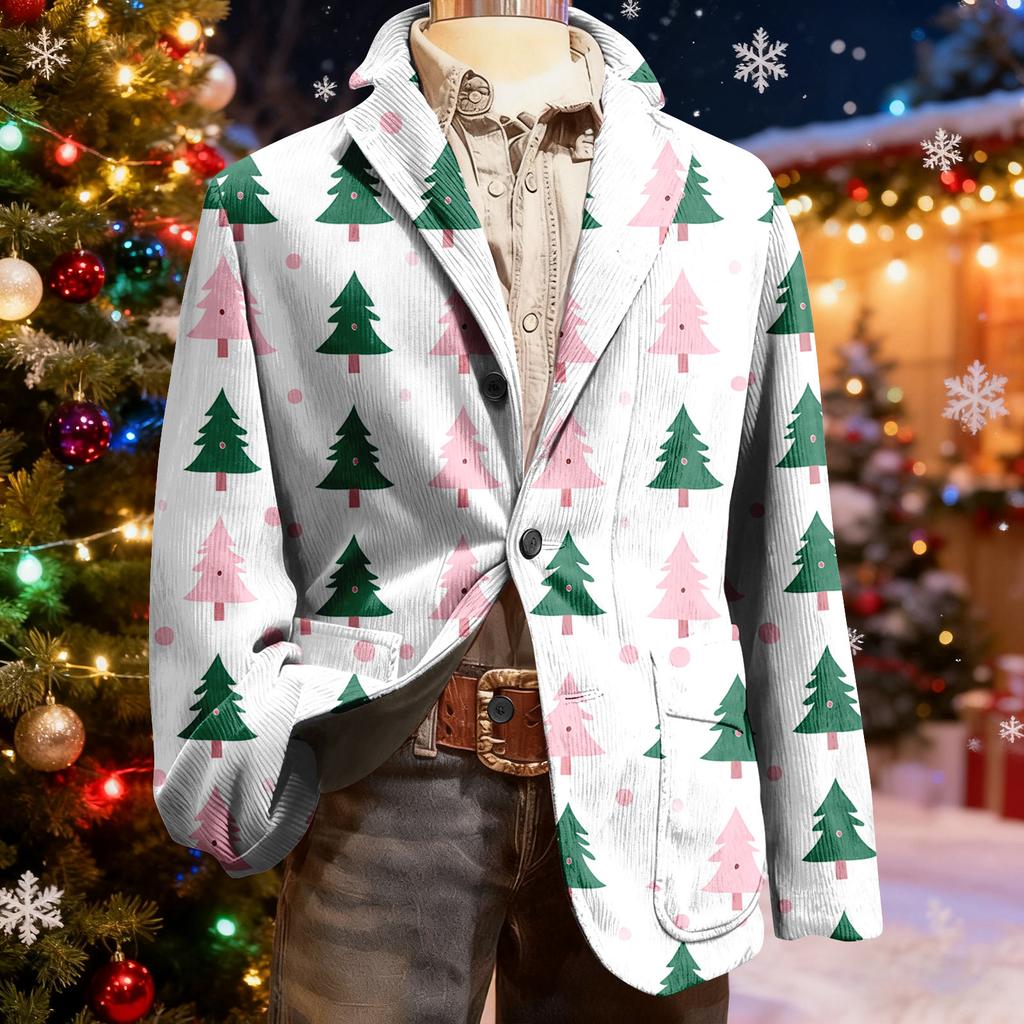 Herren Hässlicher Weihnachten Kord Warmtaschen Anzugjacke Strickjacke Herren Freizeitanzug
