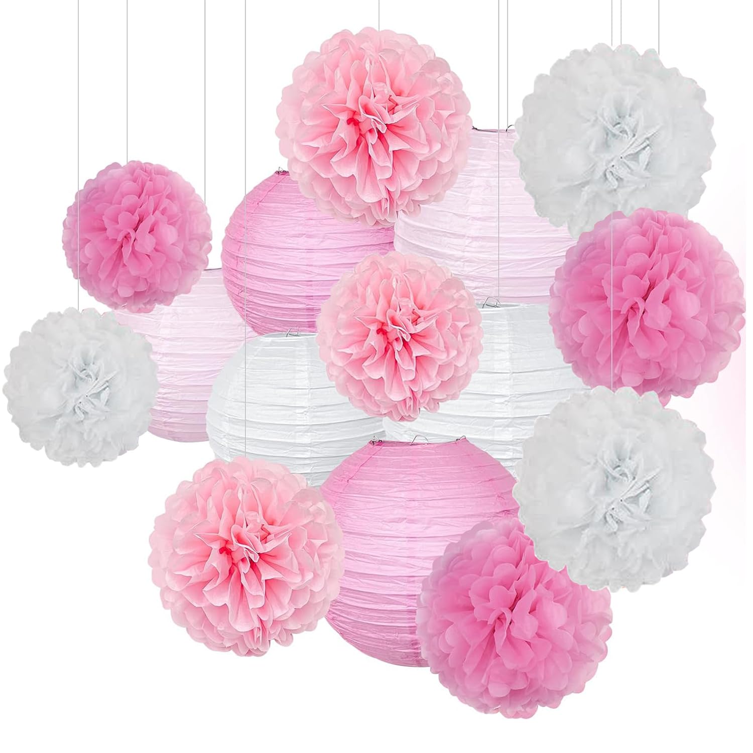 

GOSYOBS Paper Lantern and Flower Decoration Set 15 Pieces Cherry Blossom Spring Celebrations Birthday Wedding Graduation Festival Photo Shoot Cultural