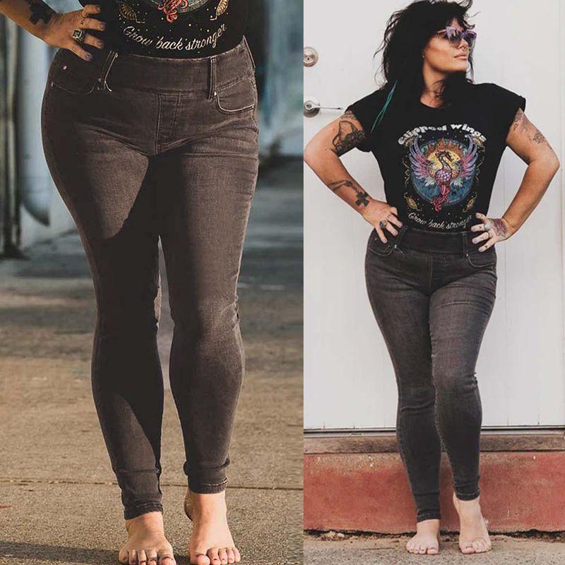 

50.00 Kg-100.00 kg Elastic Waist Slim-Fit Tappered Pencil Pants Grey 18