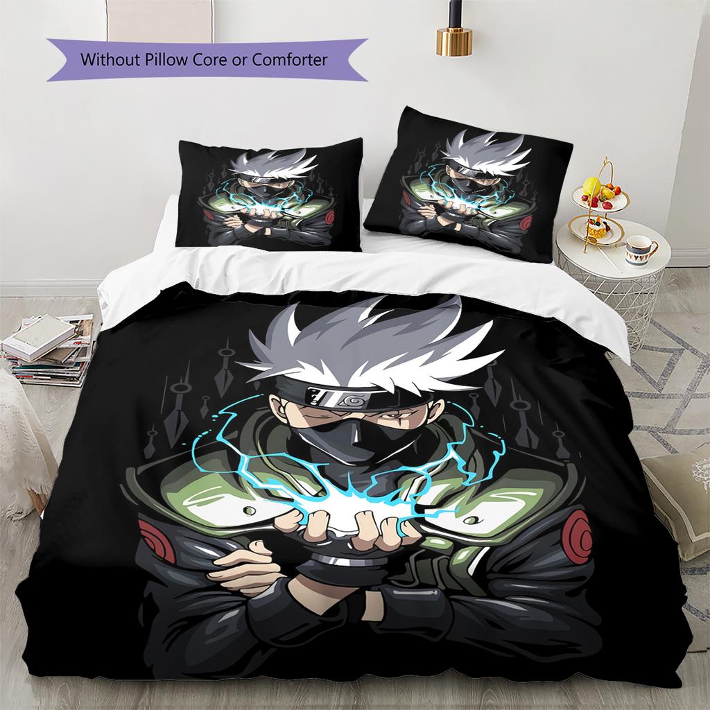 Hatake Kakashi Wzór Naruto Pościel Dekoracja Domu Prezent Urodzinowy (1 * poszwa na kołdrę + 2 * poszewki na poduszki, bez rdzenia)