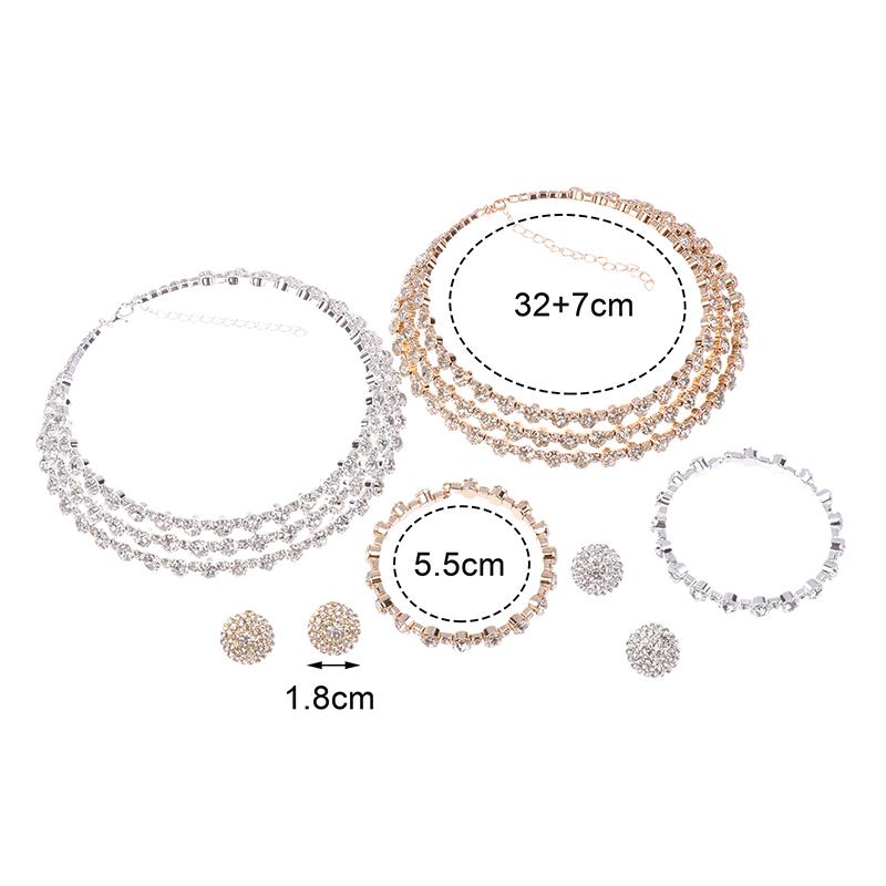 3Pcs Women'S Jewelry Set With  Multi-Layer Collars Necklace Earrings Bracelets Wedding Party Accessories