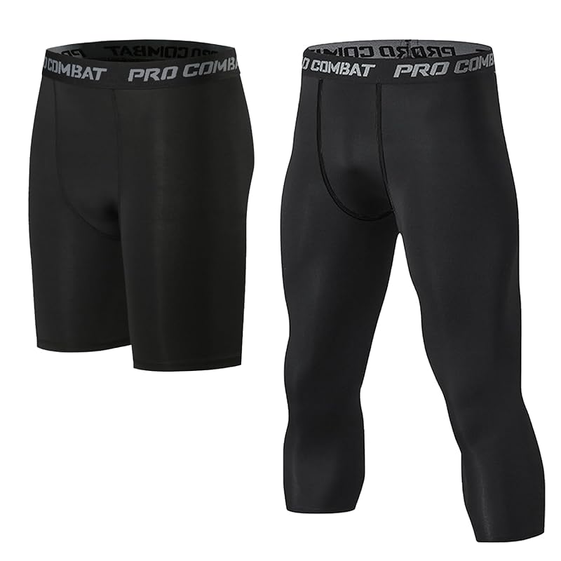 

[Tersila] sports tights men s 7 minutes/5 minutes length 2 disc set spats leggings compression short tights power stretch underwear summer innerwear