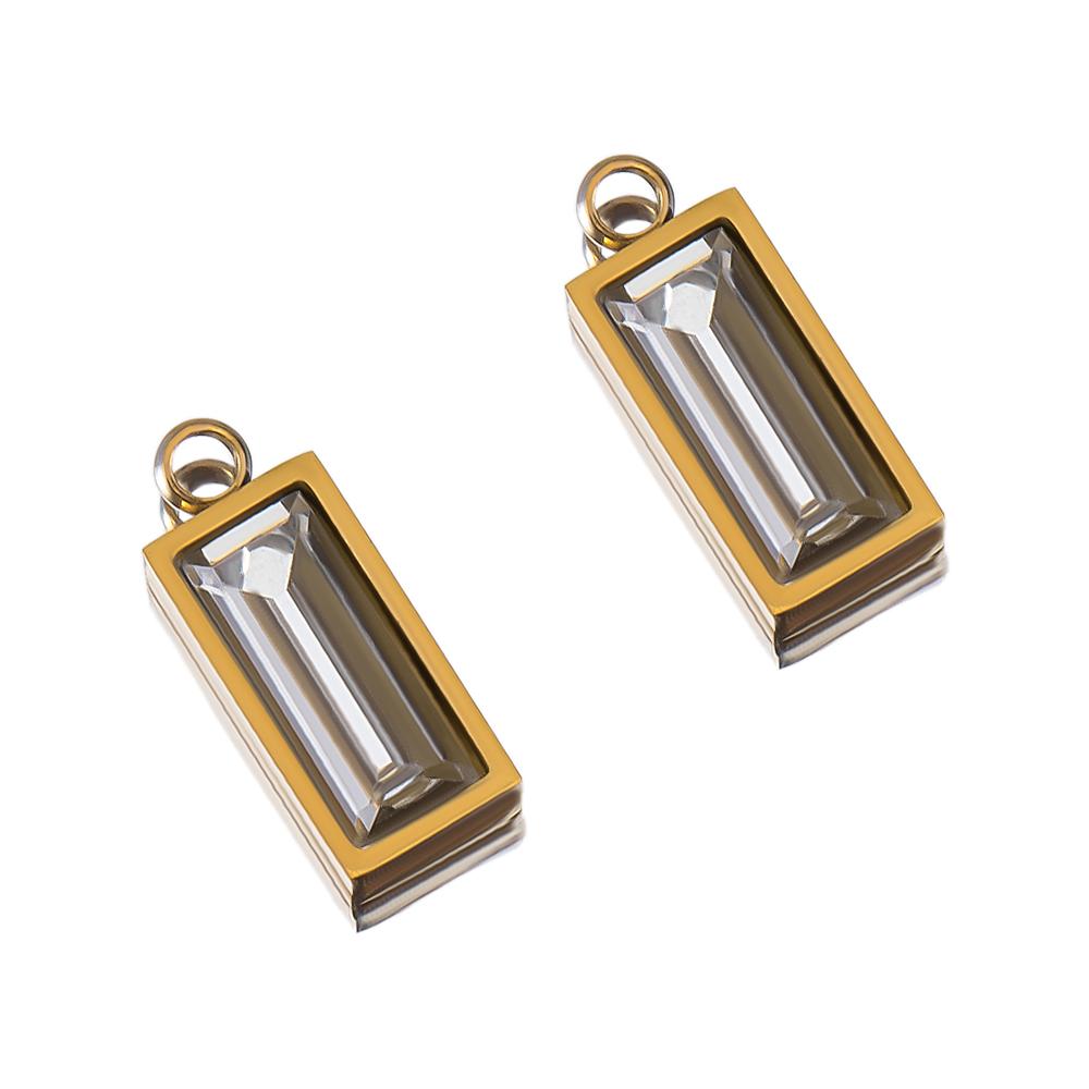 2pcs Luxury Zircon Birthstone Charm Stainless Steel PVD Gold Plated Pendant 4x10mm DIY Bracelet Necklace Jewelry Accessories