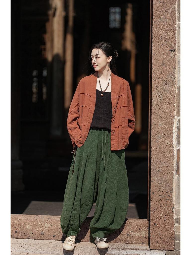 Vintage Frog Button Cotton Linen Retro Cardigan for Women