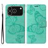 For iPhone 17 Pro Wallet Case Floral Butterfly Imprinted Leather Phone Cover Stand