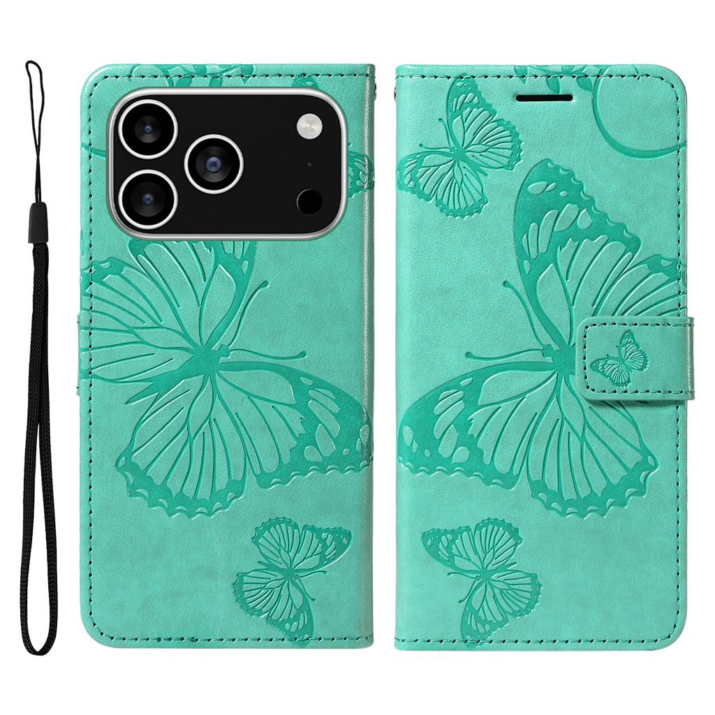 For iPhone 17 Pro Wallet Case Floral Butterfly Imprinted Leather Phone Cover Stand