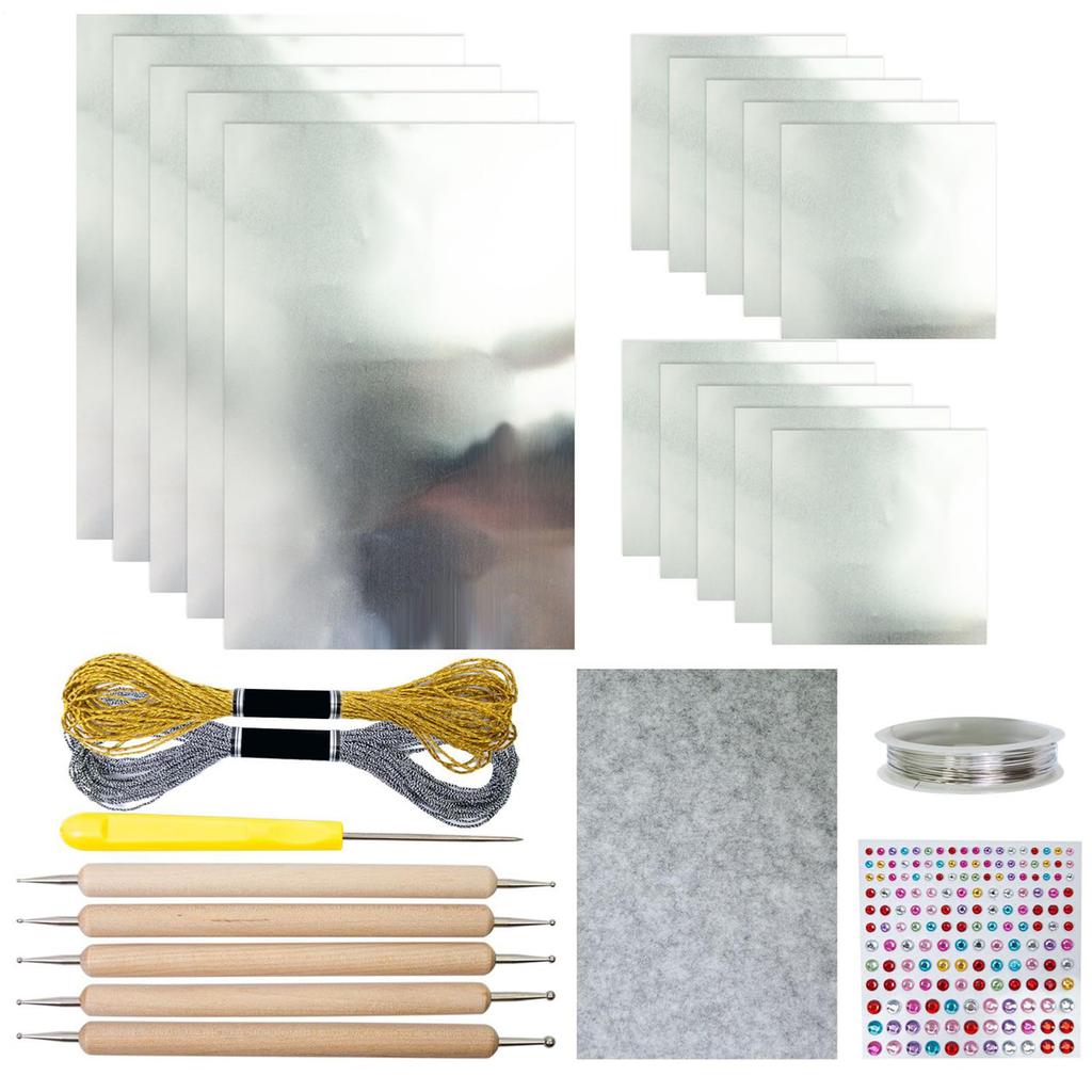 Foil Art Craft with Carving Tools Awl Stickers Metal Thread Tin Foil Paper Craft for DIY Decor Painting