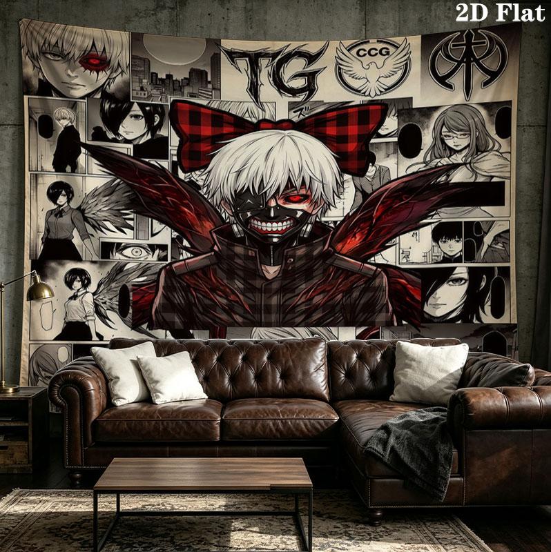 Tokyo Ghoul Wall Tapestry Aesthetic Wall Hanging Printed Fabric Blanket Decorative Tapestries For Bedroom Living Room Home Decor