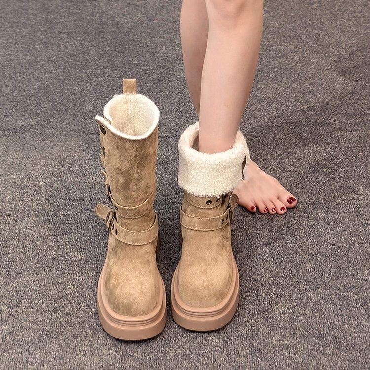 Two Wear Velvet Commuter Neutral Punk Fashion Boots 2025 Autumn and Winter New European, American British Style Versatile Martin Boots Women