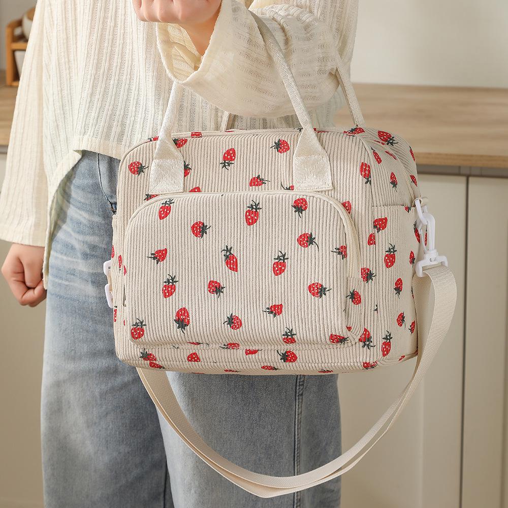 Corduroy Insulated Bento Lunch Bag for Office Workers - Stylish Handheld Design.