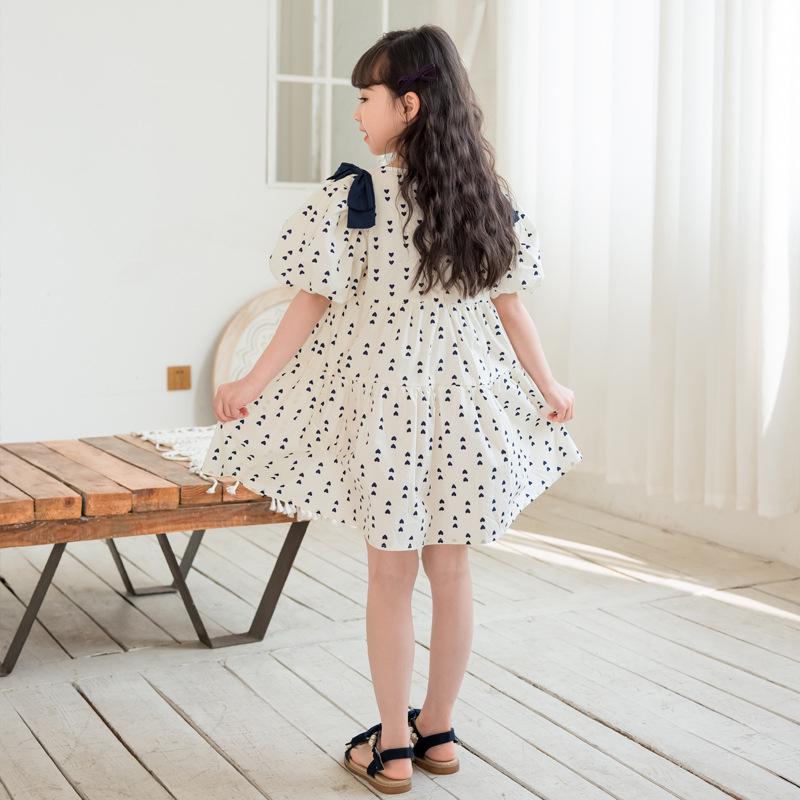2025 Summer Korean Puff Sleeve Cotton Dress for Girls - Children's One-Piece Skirt